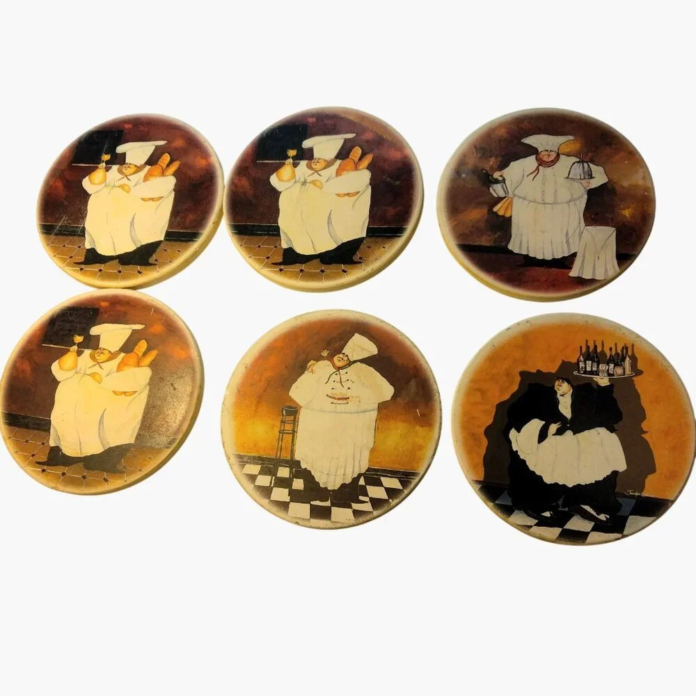 Sakura Fat Chef  Round Coasters Wine Culinary Cork Backed